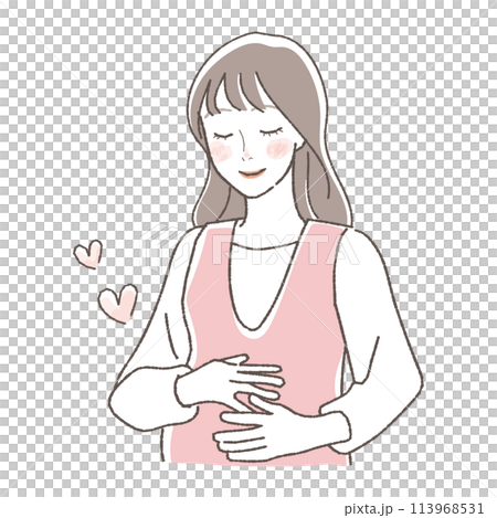 お腹を撫でる妊婦のイラスト。 お腹を撫でる妊婦のイラスト。 113968531