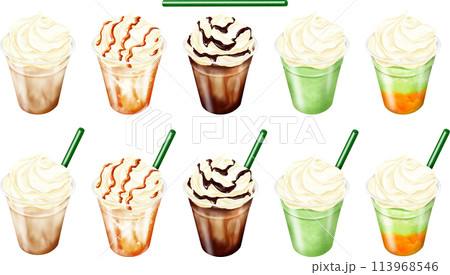 生クリームをトッピングしたフローズンドリンク 5種セット プラカップ 113968546