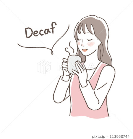 デカフェを飲む妊婦のイラスト。 デカフェを飲む妊婦のイラスト。 113968744