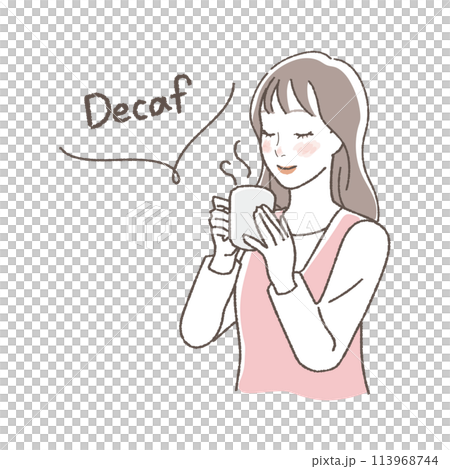 デカフェを飲む妊婦のイラスト。 デカフェを飲む妊婦のイラスト。 113968744