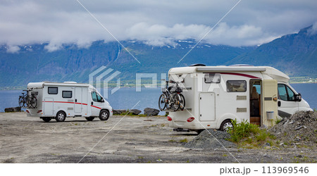 Family vacation travel RV, holiday trip in motorhome, Caravan car Vacation. 113969546