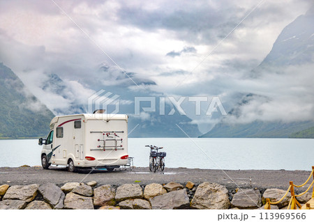 Family vacation travel RV, holiday trip in motorhome, Caravan car Vacation. 113969566