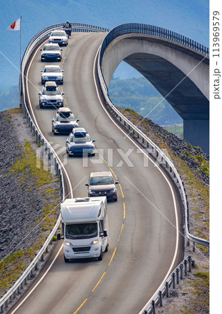 Traffic on Atlantic Ocean Road or the Atlantic Road (Atlanterhavsveien) Norway. Traffic on Atlantic Ocean Road or the Atlantic Road (Atlanterhavsveien) Norway. 113969579