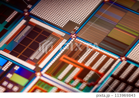 Silicon semiconductor wafer close-up. In electronics, a wafer also called a slice or substrate is a thin slice of semiconductor, a crystalline silicon, used for the fabrication of integrated circuits 113969843