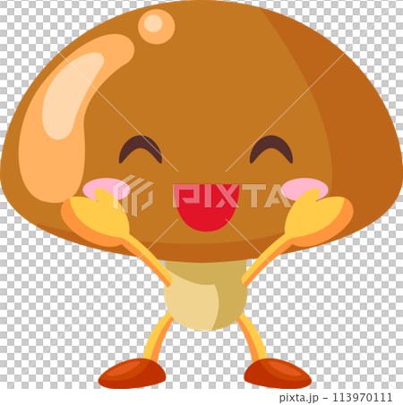 Illustration of a cute mushroom character happy with both hands raised Illustration of a cute mushroom character happy with both hands raised 113970111