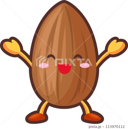 両手を挙げて喜ぶかわいいアーモンドのキャラクター 113970112