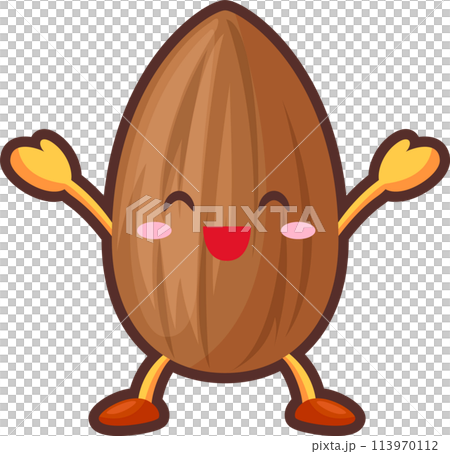 両手を挙げて喜ぶかわいいアーモンドのキャラクター 113970112