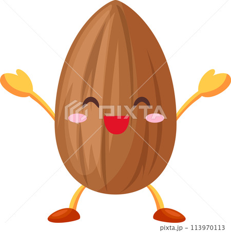 両手を挙げて喜ぶかわいいアーモンドのキャラクター 両手を挙げて喜ぶかわいいアーモンドのキャラクター 113970113