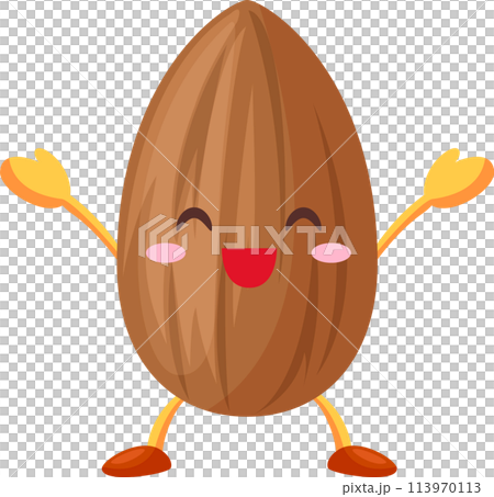 両手を挙げて喜ぶかわいいアーモンドのキャラクター 両手を挙げて喜ぶかわいいアーモンドのキャラクター 113970113