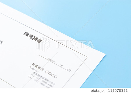 青背景に見積書 113970531