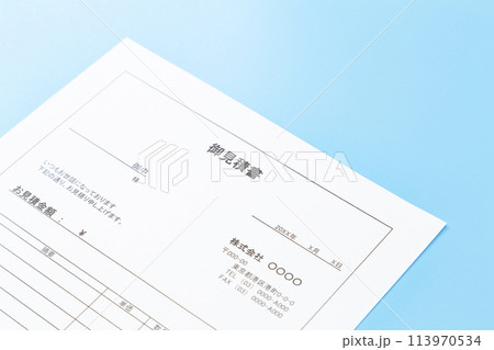 青背景に見積書 113970534
