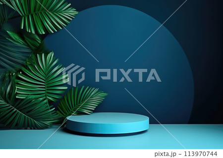 Pedestal with tropical leaves 113970744