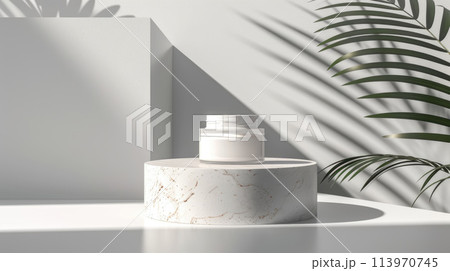 Mockup of jar of cream on round platform 113970745
