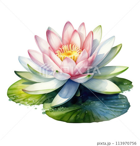 Beautiful single water lily flower watercolor 113970756