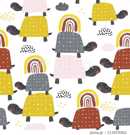 Seamless pattern with cute turtles and...のイラスト素材 [113970802] - PIXTA