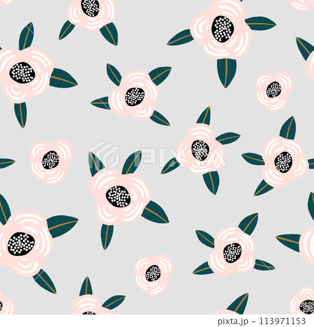 Seamless pattern with flowers,palm branch, leaves. Creative floral texture. Great for fabric, textile Vector Illustration Seamless pattern with flowers,palm branch, leaves. Creative floral texture. Great for fabric, textile Vector Illustration 113971153