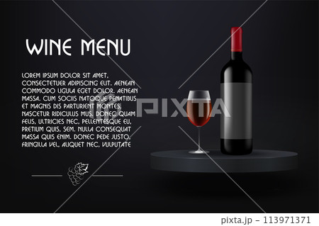 Wine menu. The composition of the presentation of the wine. Illustration in dark color 113971371