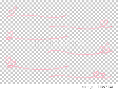 Handwritten line set of watercolor hearts, decorative borders, text decoration 113971381