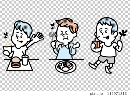 男孩吃東西的插圖 113971818