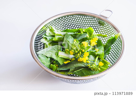 ザルに入れた菜花 113971889