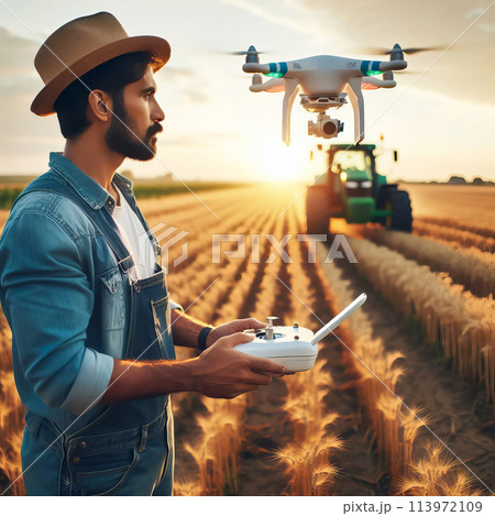 man with digital tablet in field 113972109