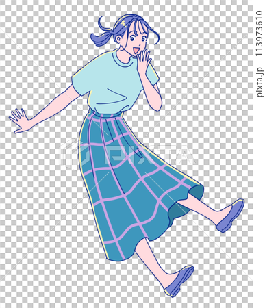 アニメ風のジャンプする女性　夏服 113973610