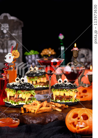 Halloween Monster black burger Halloween Monster black burger 113973630