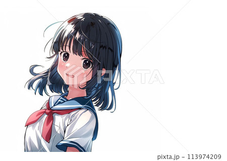 夏のセーラー服を着た笑顔の女子高生（AI生成画像） 113974209