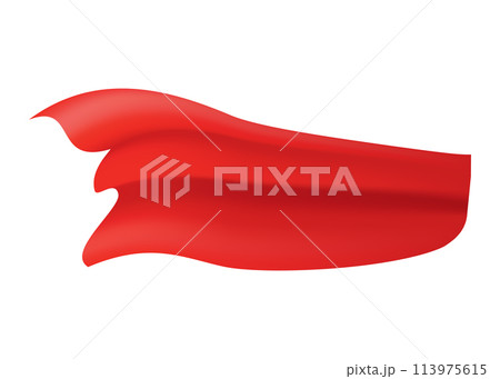 Woman superhero silhouette costume element. Scarlet fabric silk cloak. Mantle costume or cover cartoon vector illustration 113975615