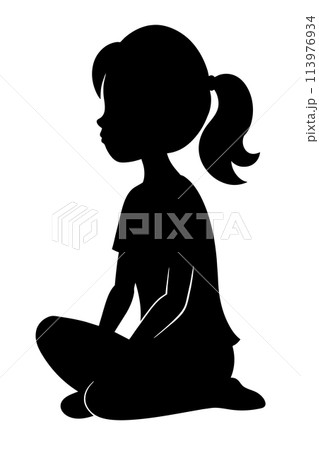 black silhouette of a girl sitting on the floor black silhouette of a girl sitting on the floor 113976934