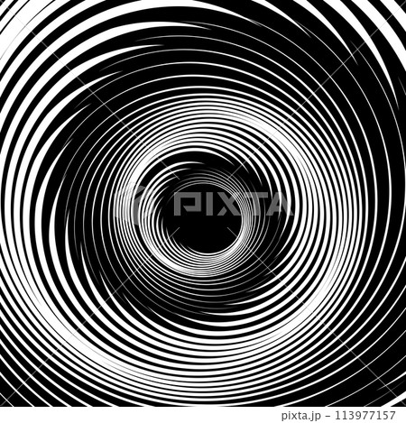 Spiral Vortex Movement Design. Abstract Textured Black and White Background. Vector Art. 113977157