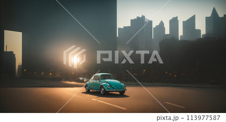 Retro car beetle on the streets of a big city Retro car beetle on the streets of a big city 113977587