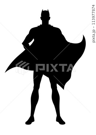 Silhouette of a Superhero with cape posing Silhouette of a Superhero with cape posing 113977874