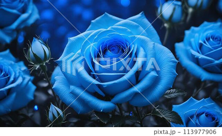 幻想的な青い薔薇のイラスト素材 [113977906] - PIXTA