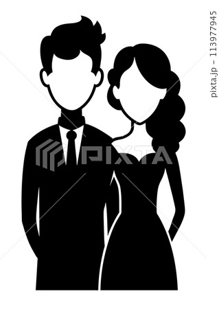 Vector silhouette of happy couple isolated on white background 113977945