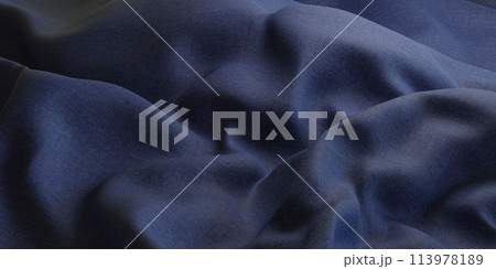 Close up of blue cloth with blurry background 3d render illustration Close up of blue cloth with blurry background 3d render illustration 113978189