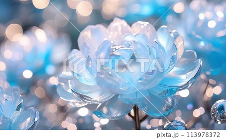 幻想的な透き通った青い牡丹の花 113978372