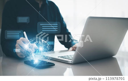 Programmer people working laptops or smartphones with AI, artificial intelligence software engineer coding on laptop computers with technology icons and binary code, big data, Ai bot digital machine Programmer people working laptops or smartphones with AI, artificial intelligence software engineer coding on laptop computers with technology icons and binary code, big data, Ai bot digital machine 113978701