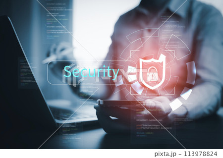 Cyber security and Security password login online concept Hands typing and entering username and password of social media, log in with smartphone to an online bank account, data protection hacker Cyber security and Security password login online concept Hands typing and entering username and password of social media, log in with smartphone to an online bank account, data protection hacker 113978824