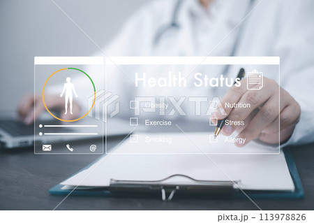 Medical doctor and medical technology and futuristic concept, Doctor using laptop and health medical network connection icon on virtual screen interface, Modern medical technology and innovation. Medical doctor and medical technology and futuristic concept, Doctor using laptop and health medical network connection icon on virtual screen interface, Modern medical technology and innovation. 113978826