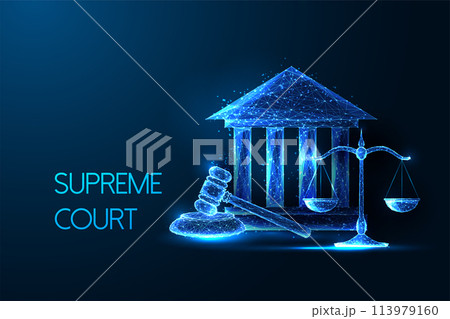 Supreme court, legal system, justice futuristic concept with courthouse, scales, and gavel  113979160