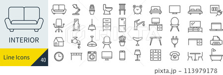 ベクターのインテリアの線画アイコンセット ベクターのインテリアの線画アイコンセット 113979178