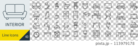 ベクターのインテリアの線画アイコンセット ベクターのインテリアの線画アイコンセット 113979178