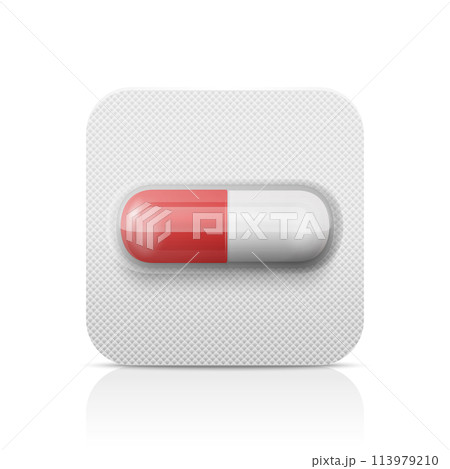 Vector Realistic Red and White Pharmaceutical Medical Pill, Vitamins, Capsule in Blister Closeup Isolated. Pill in Blister Packaging Design Template. Front View. Medicine, Health Concept Vector Realistic Red and White Pharmaceutical Medical Pill, Vitamins, Capsule in Blister Closeup Isolated. Pill in Blister Packaging Design Template. Front View. Medicine, Health Concept 113979210