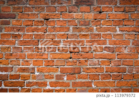 Brick wall of red color, old red brick wall texture background. 113979372