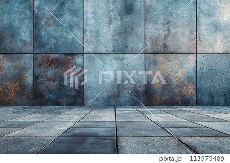 Rusty metal wall with blue patina texture 113979489