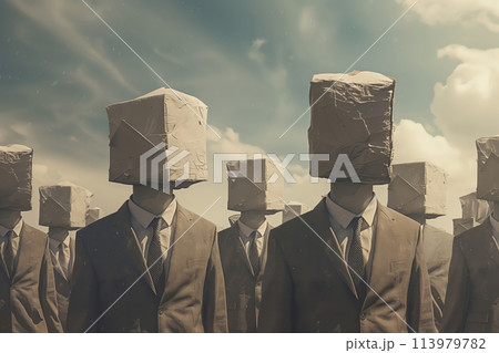 Group of businessmen with paper bags 113979782