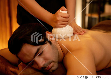 Hot herbal ball spa massage body treatment. Quiescent Hot herbal ball spa massage body treatment. Quiescent 113980029