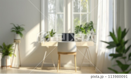 Blurred Home Office with Greenery. Resplendent. 113980091