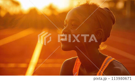 The close up picture of african female athlete marathon runner at track. AIG43. 113980671